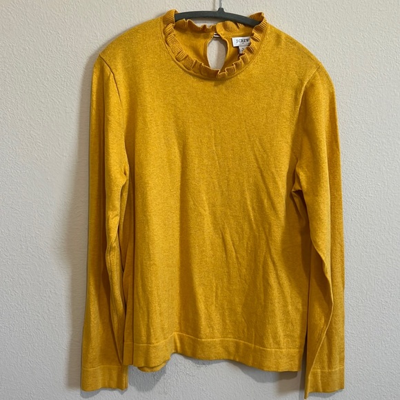 J.Crew Ruffle Neck Sweater Ochre Yellow Mustard Pullover New Women Large Sweater - Picture 2 of 7
